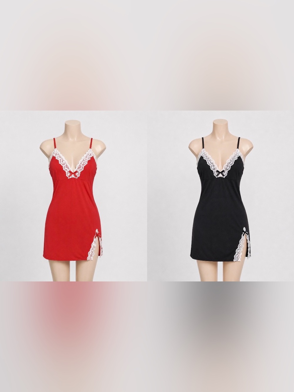 2 for $15 Lace Trim Slip Dress Nightgown - Red and Black